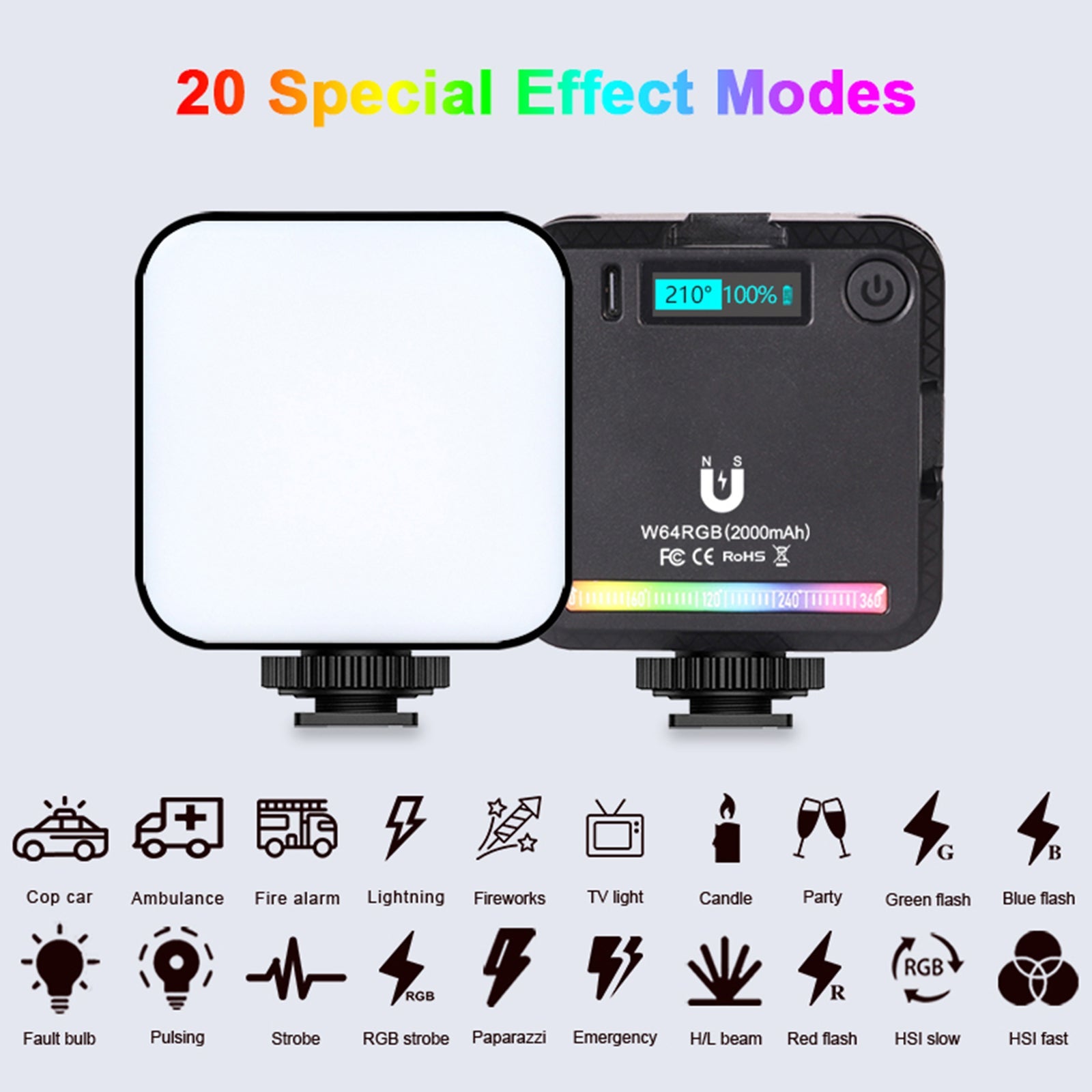 Lumière de remplissage de lumière vidéo LED W64 RVB pour caméra vidéo, téléphone portable, beauté en direct, extérieur