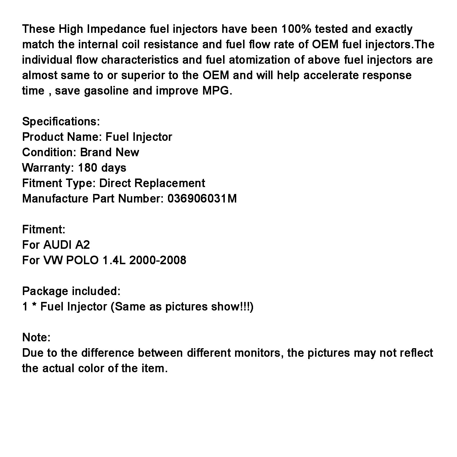 Inyector de combustible de 1 pieza para VW Polo 1.4L 2000-2008 036906031M