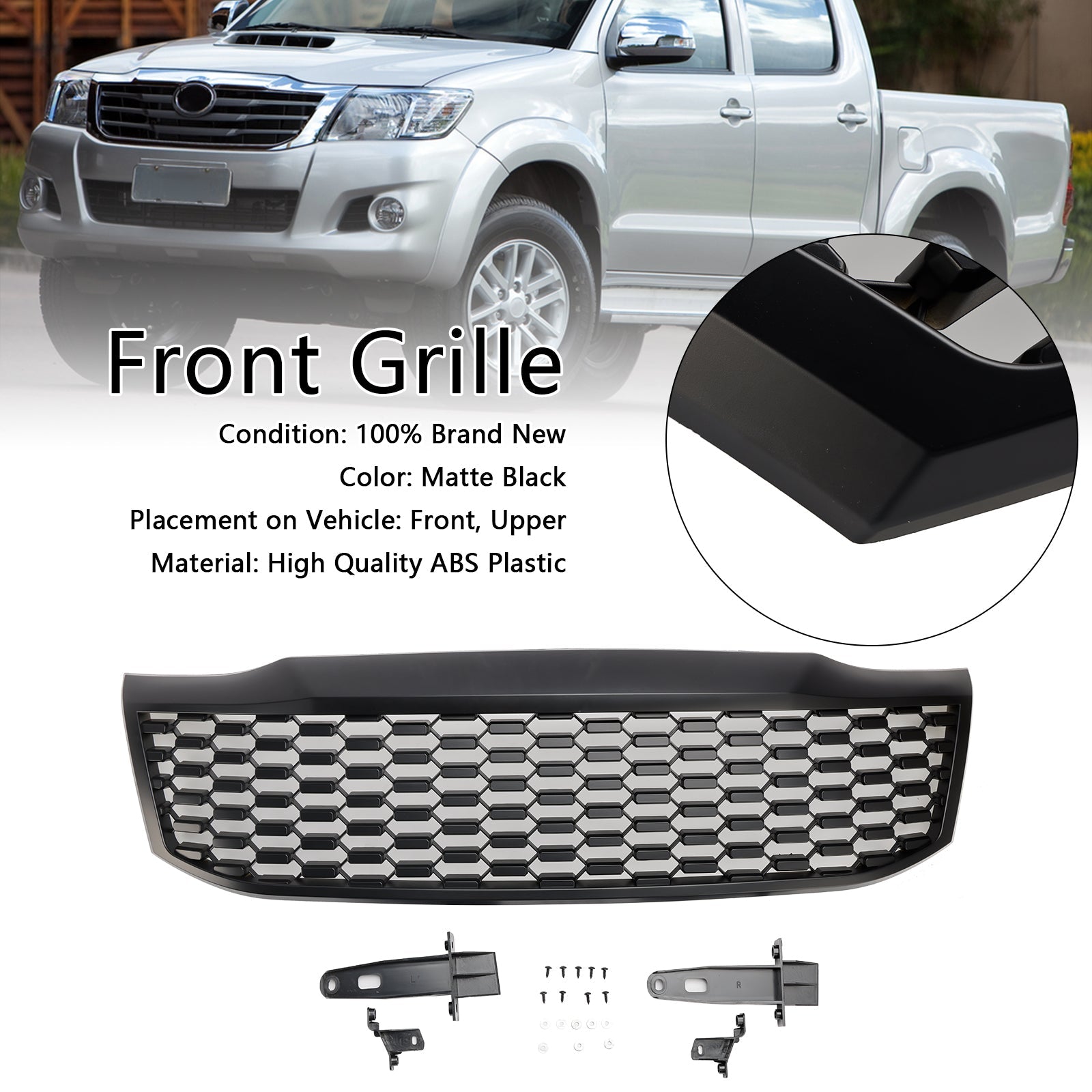 Grille de pare-chocs avant noire mate pour Toyota Hilux Vigo MK7 2012-2014