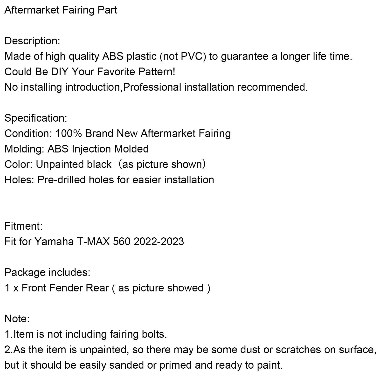 Zadnji ročni naslovnici, ki je bil nebarvani sprednji blatnik za Yamaha T-Max 560 2022-2024