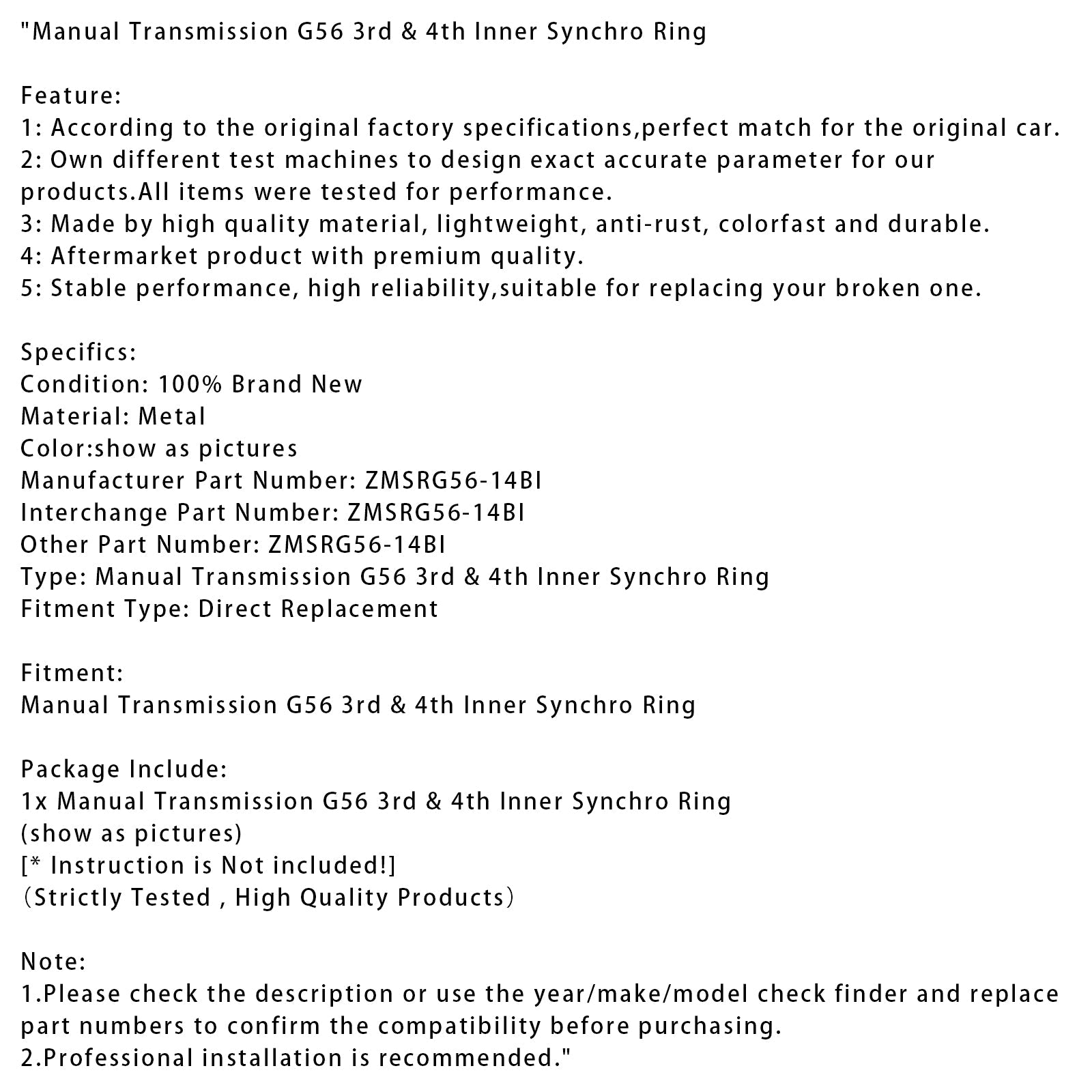 Sisäinen synkronointirengas G56 manuaalivaihteiston 3. ja 4. vaihde