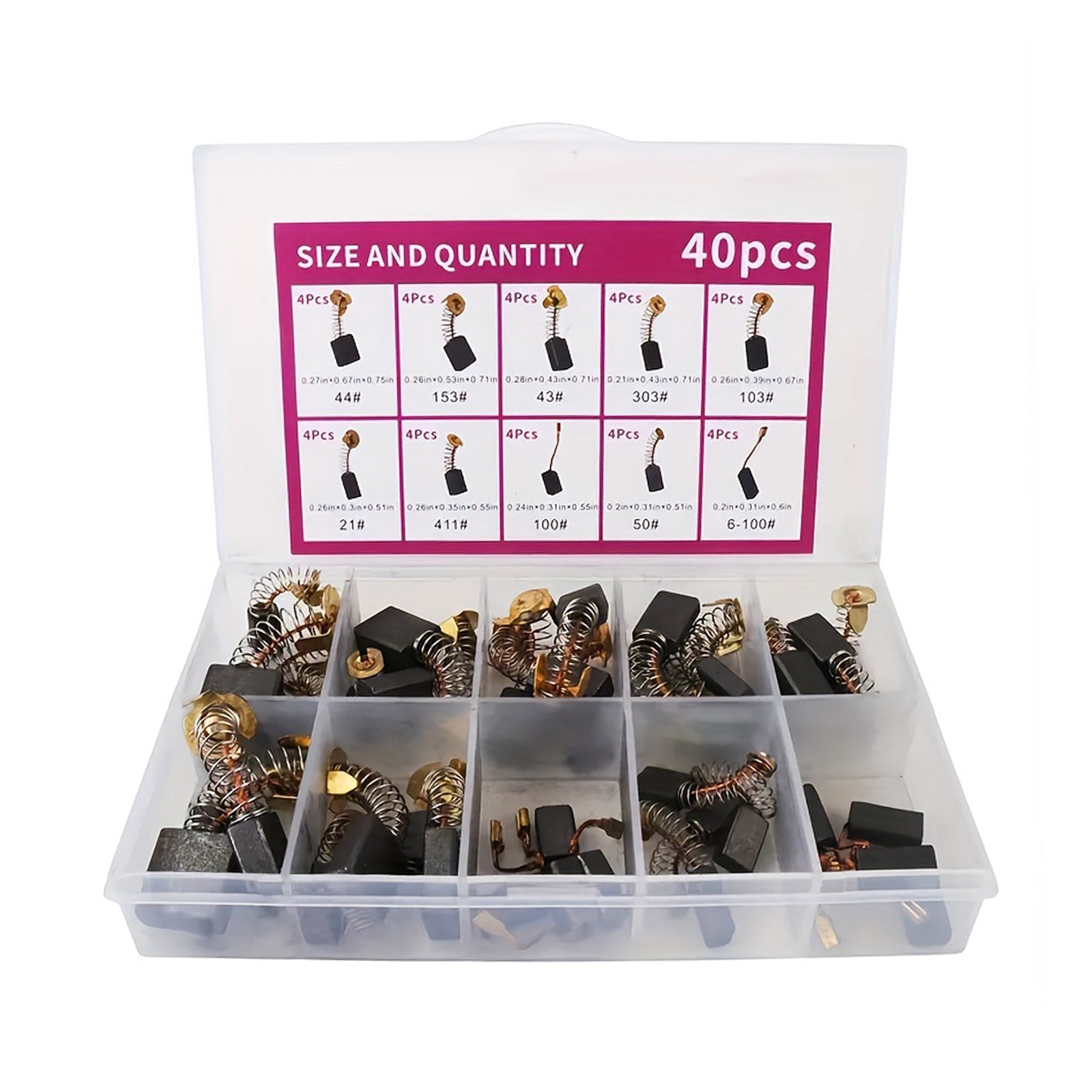 Lot de 40 balais de charbon pour moteur électrique, 10 tailles, pièce de rechange pour réparation d'outils électriques