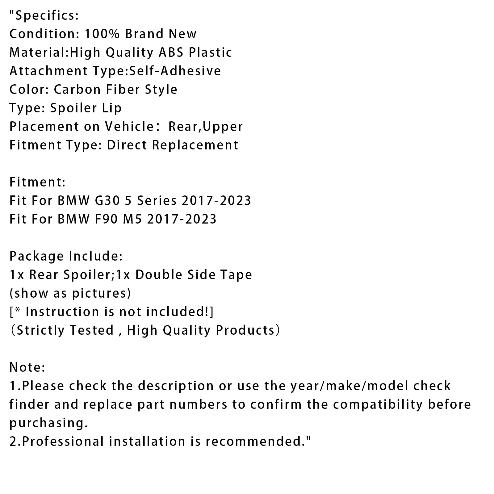 Fin del tronco posteriore in fibra di carbonio per BMW G30, G38, F90, M5 MP (2017-2023)