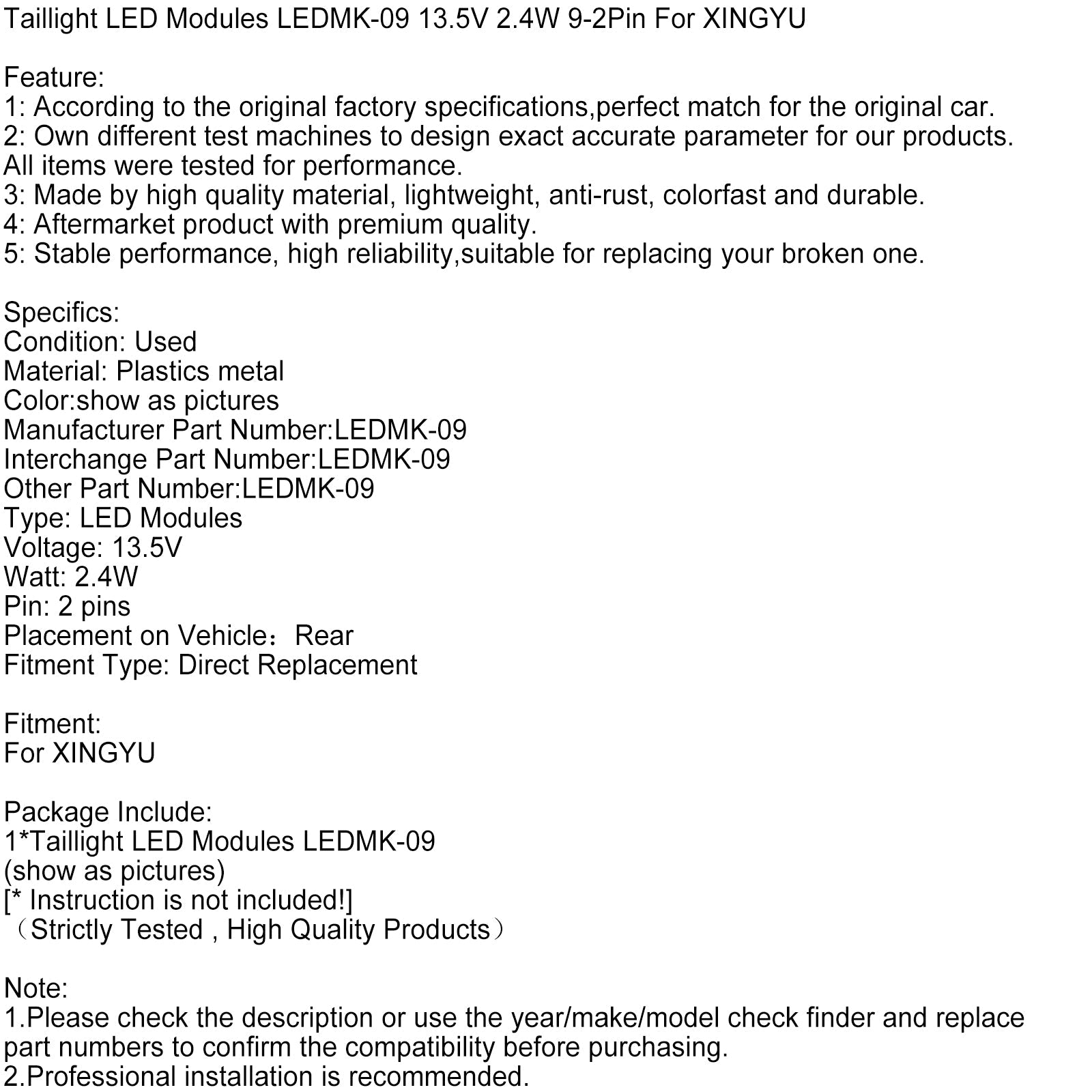 LEDMK-09 LEDM LED LIGHT LIGHT MODULI 13,5 V 2,4 W 9-2 pin per Xingyu