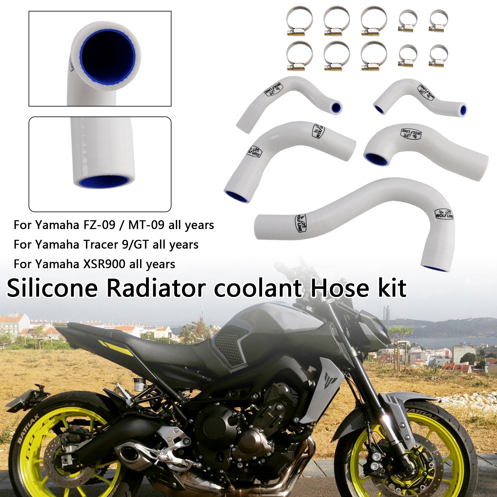 Durite de liquide de refroidissement en silicone pour radiateur Yamaha MT-09 XSR900 Tracer 9/GT toutes années