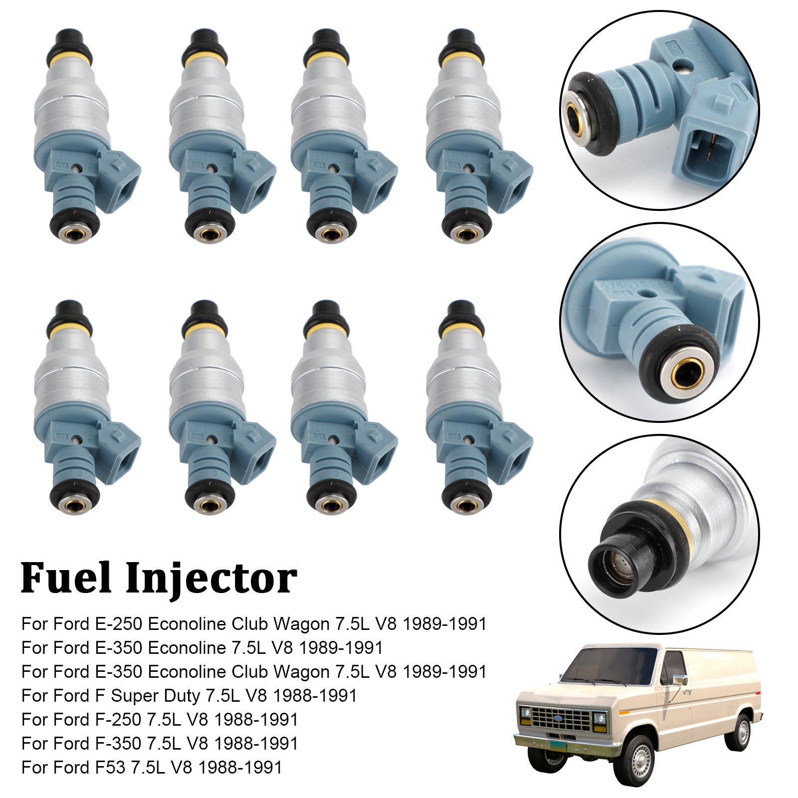 8 kpl Polttoainesuuttimet 0280150759 Ford E-250 E-350 7,5L V8 1988-1991 822-11120
