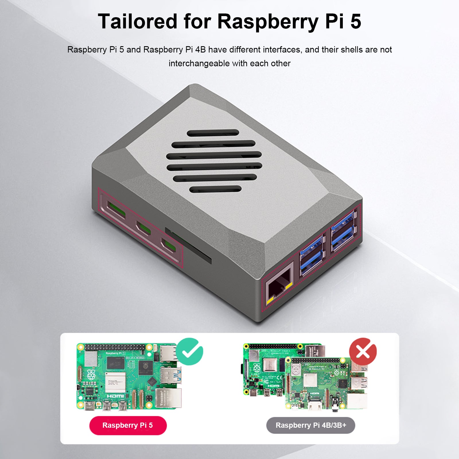 Raspberry Pi 5 Silver Shadow Shell -suojakotelo ABS-materiaalista Speed ​​​​Fan