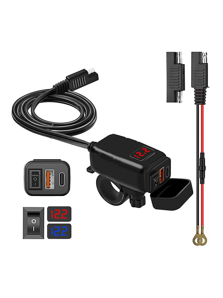 USB -USB -laturi moottoripyörän ohjaustangosta, PDP -sovitin+QC3.0 Tyyppi C