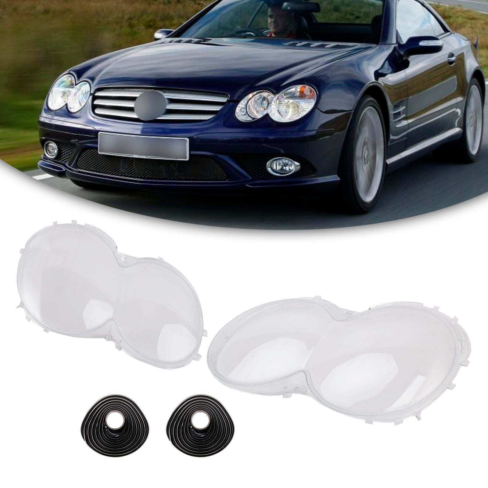 Set di 2 copri fari anteriori e posteriori per Benz W230/R230 SL500 SL600 (2003-2008) con colla