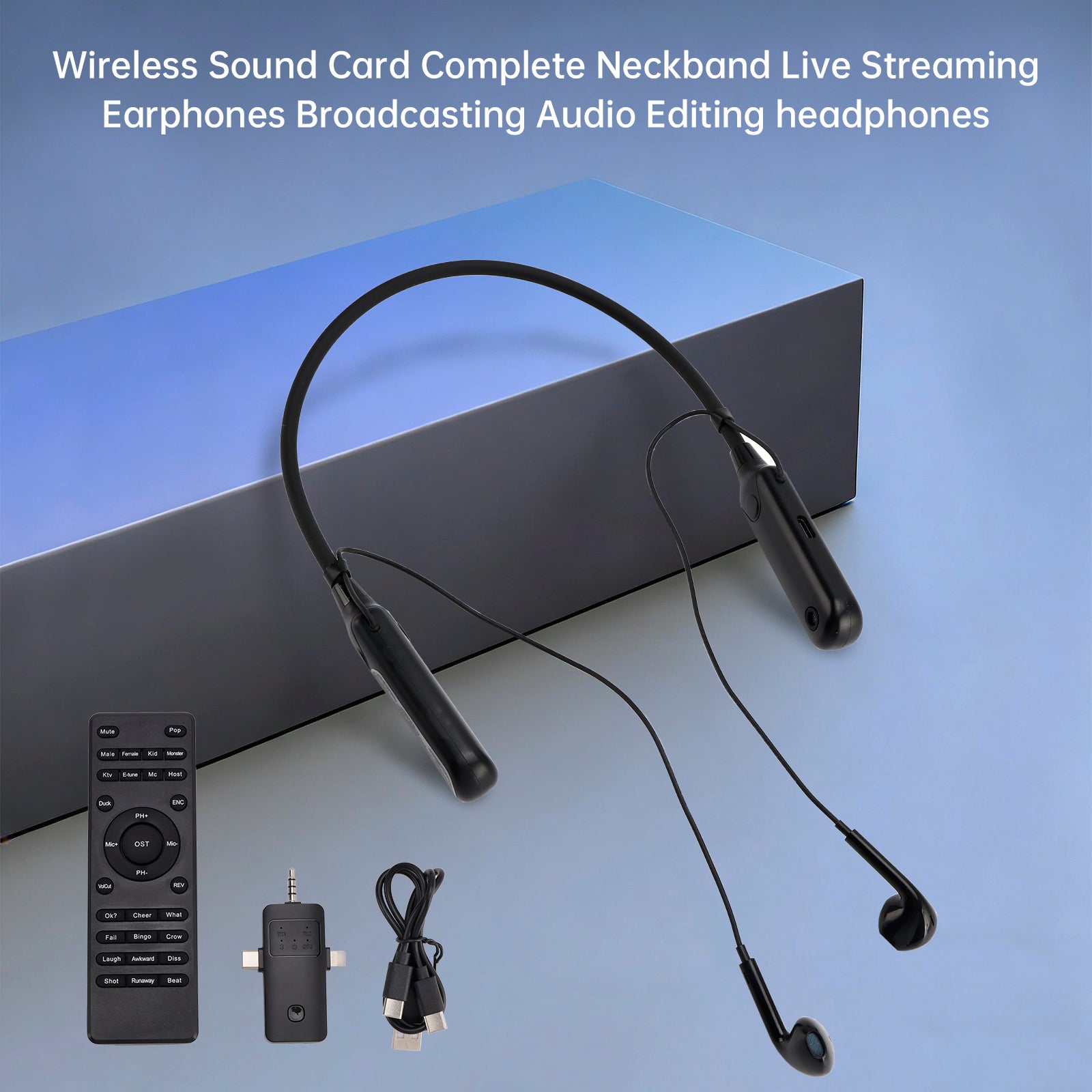 Carte son sans fil complète avec tour de cou et écouteurs pour streaming en direct compatibles avec téléphone, PC et TV