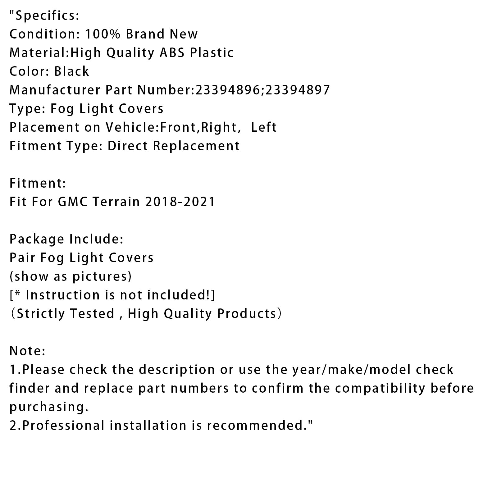 Paire de caches antibrouillard pour GMC Terrain 2018-2021 23394897