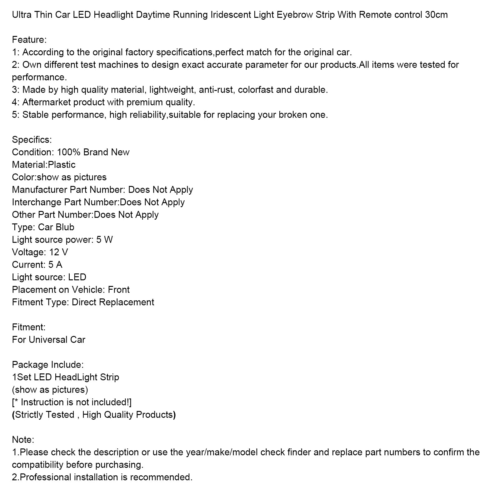 Faro LED ultra fino para automóvil, luz iridiscente para la luz del día, con control remoto, 30 cm