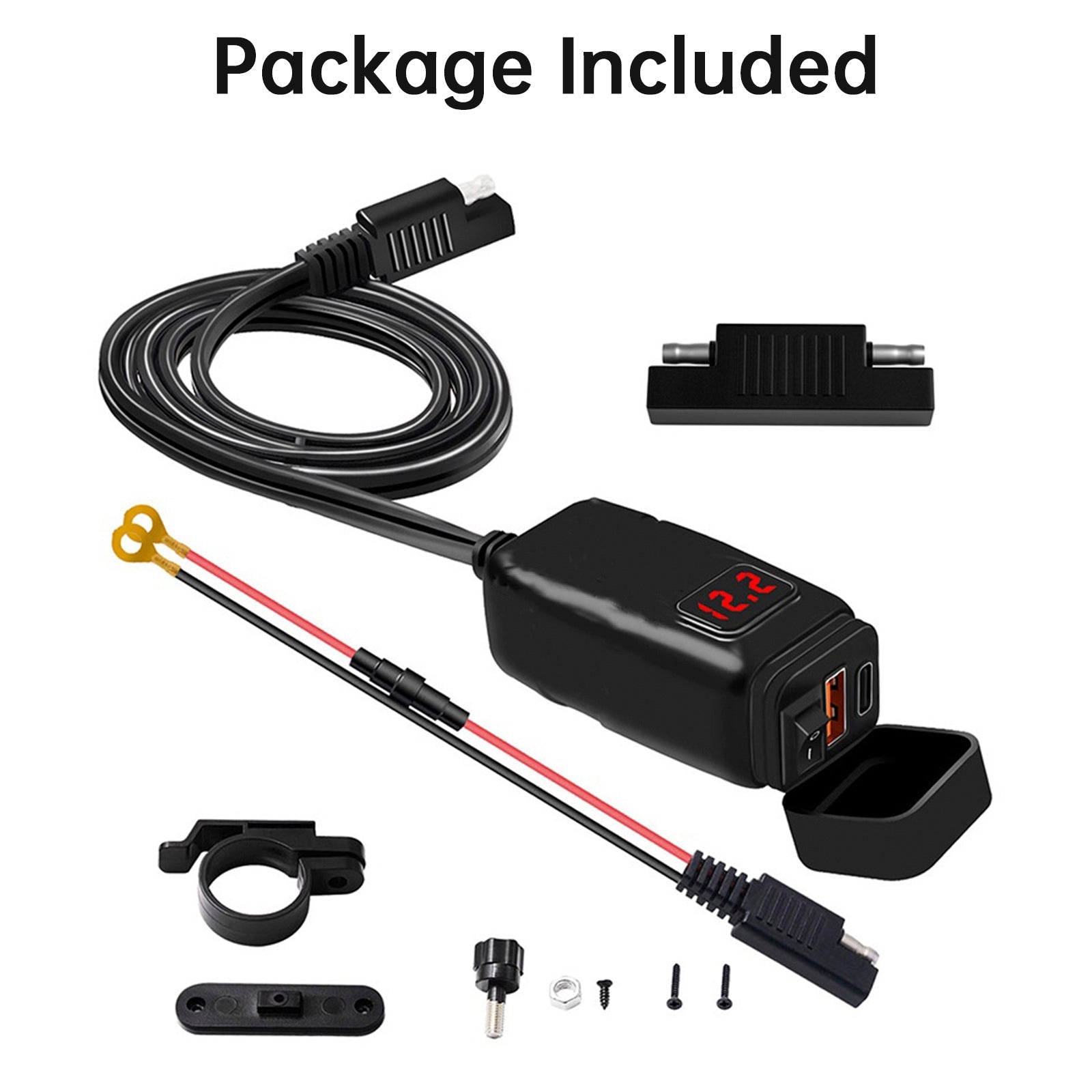 USB -USB -laturi moottoripyörän ohjaustangosta, PDP -sovitin+QC3.0 Tyyppi C