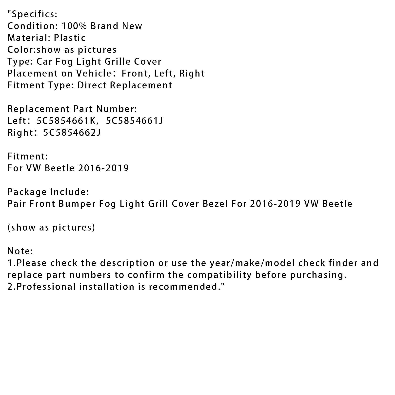 Coppia di calenderi di fendinebbia per paraurti anteriore VW Beetle 2016-2019