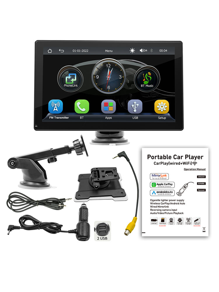 Lecteur MP5 de Voiture 9 pouces avec Apple Carplay/Android Auto, Bluetooth, Radio et 4 Caméras LED