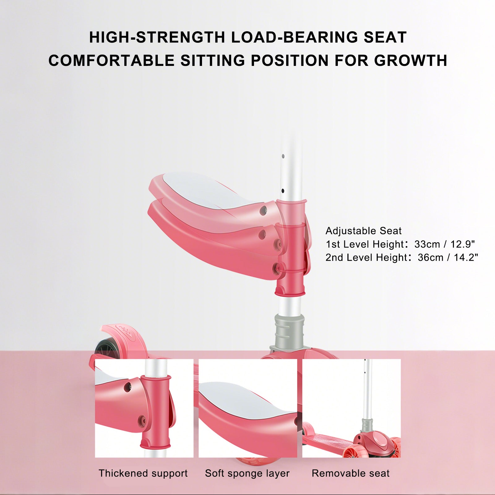 Otroški skiro 2 v 1, 3 kolesa, z zložljivim sedežem in nastavljivim drogom s svetlobo - modro ali roza