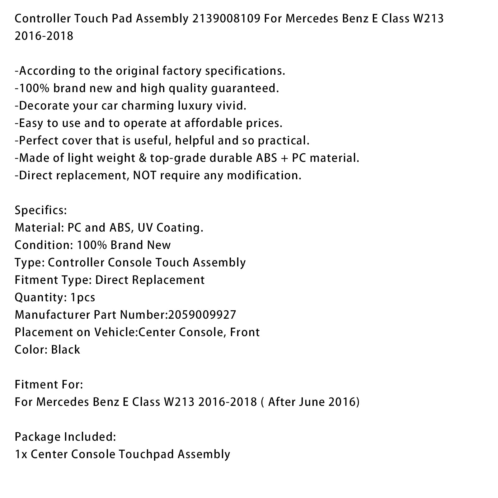 Zespół panelu dotykowego do sterowania Mercedes-Benz Klasy E W213 (2016-2018) 2139008109