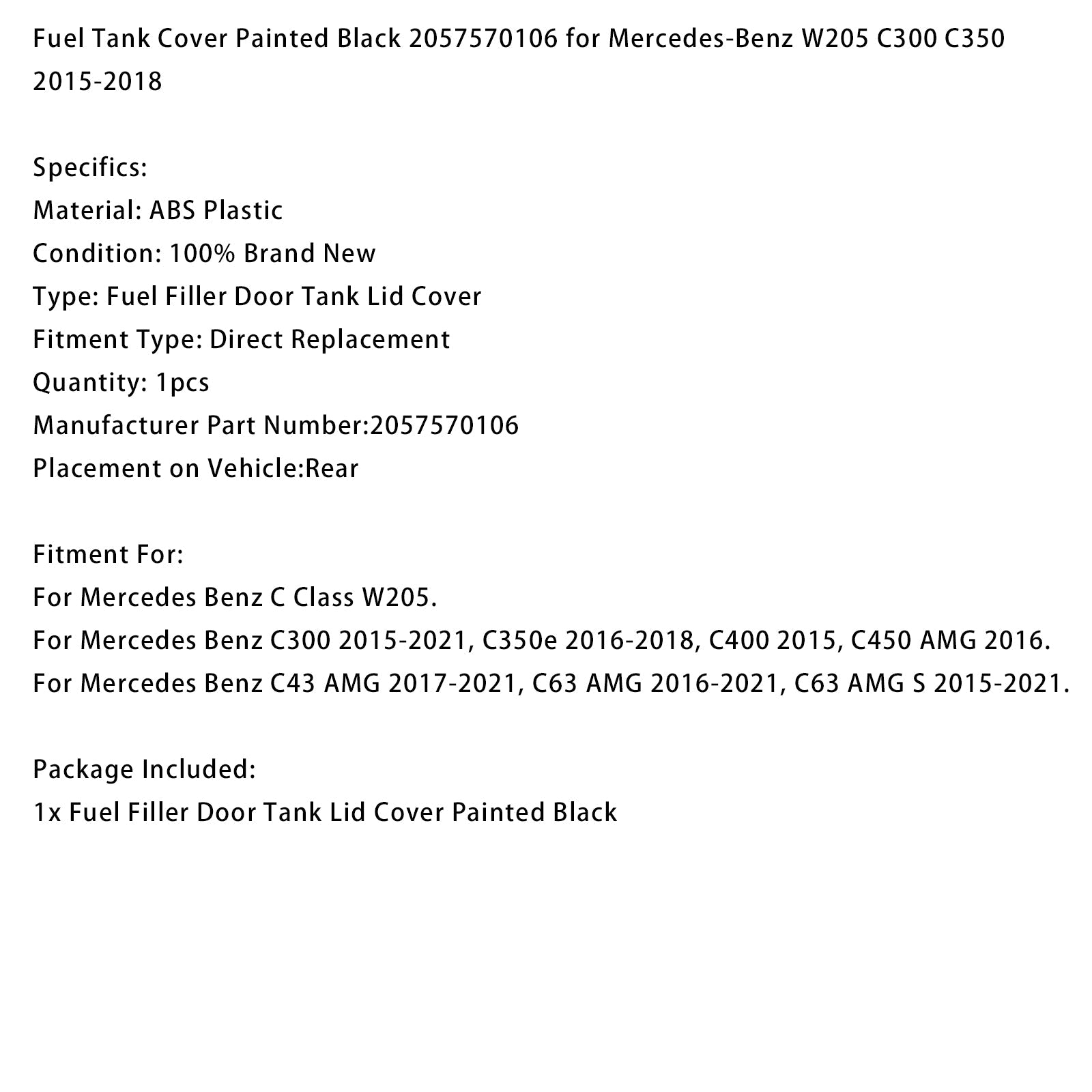 Cache-réservoir de carburant peint en noir 2057570106 pour Mercedes-Benz W205 C300 C350 2015-2018