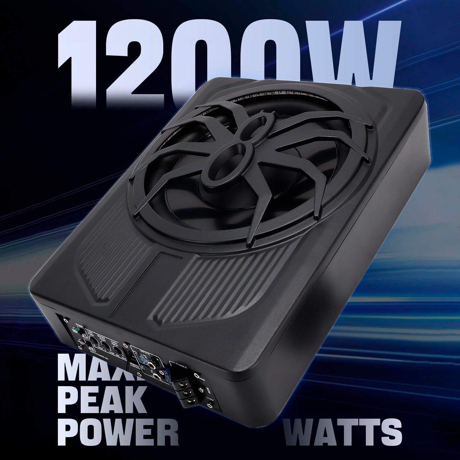 1200W Caisson de basses actif plat 10" 12V pour voiture, SUV et monospace, à installer sous le siège