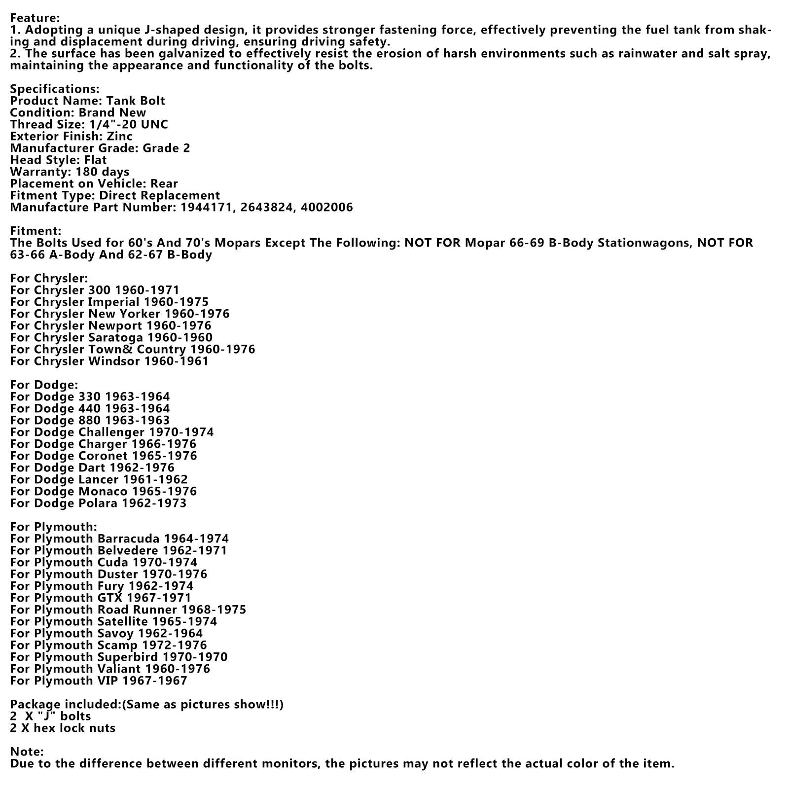 Vijaki rezervoarja za gorivo z vijaki za gorivo v J v j, primerni za modele 68, 69, 70, 71 in 72 telesa do telesa C