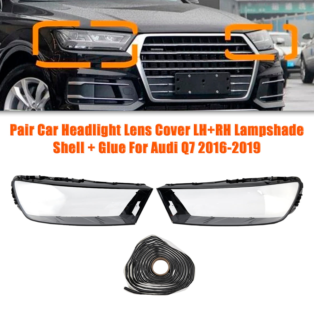 Paire Couvercle Verre Projecteur Auto LH+RH Coque Colle Pour Audi Q7 2016-2019
