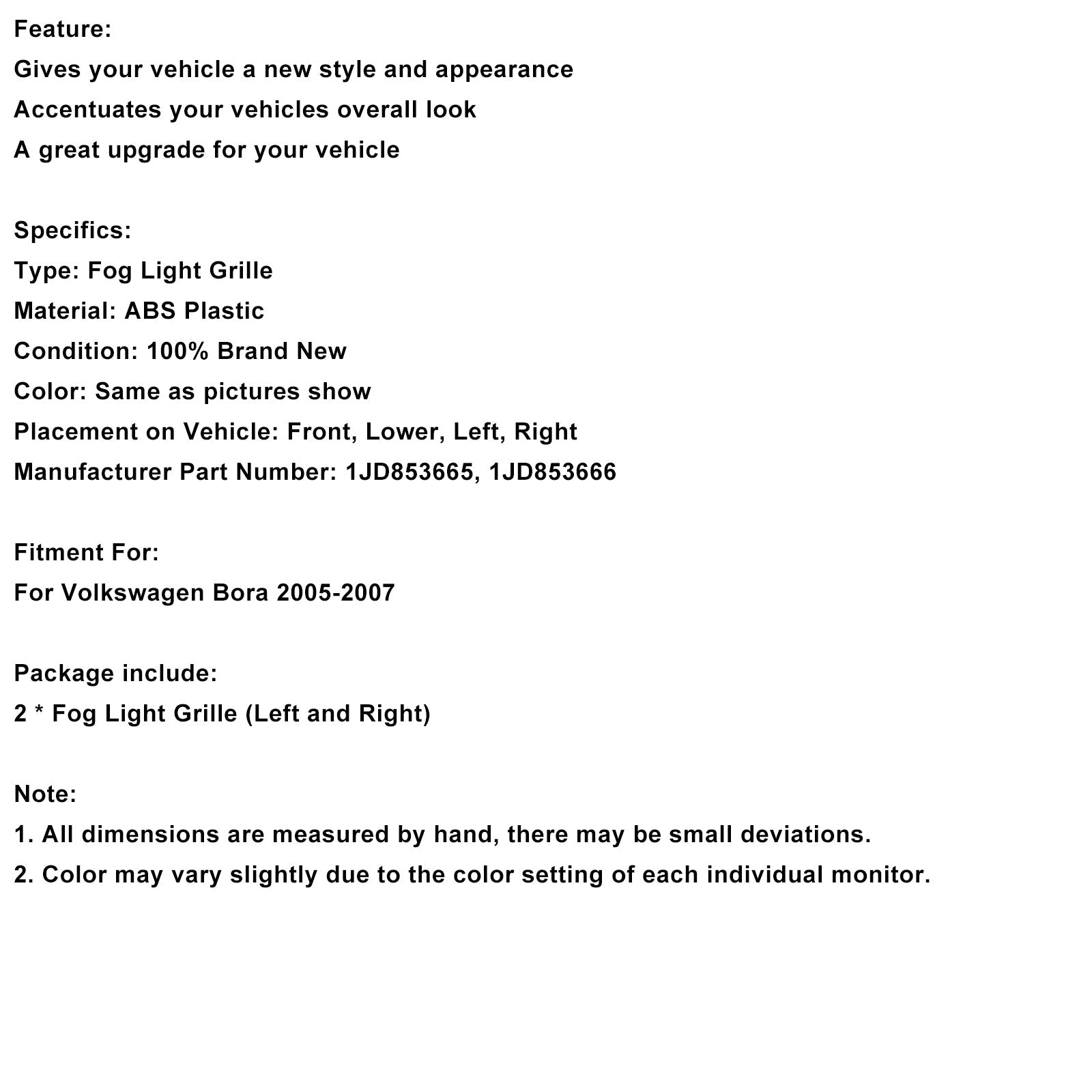Griglia di copertura dei fendinebbia anteriori nera con motivo a nido d'ape'ape per Volkswagen Bora 2005-2007