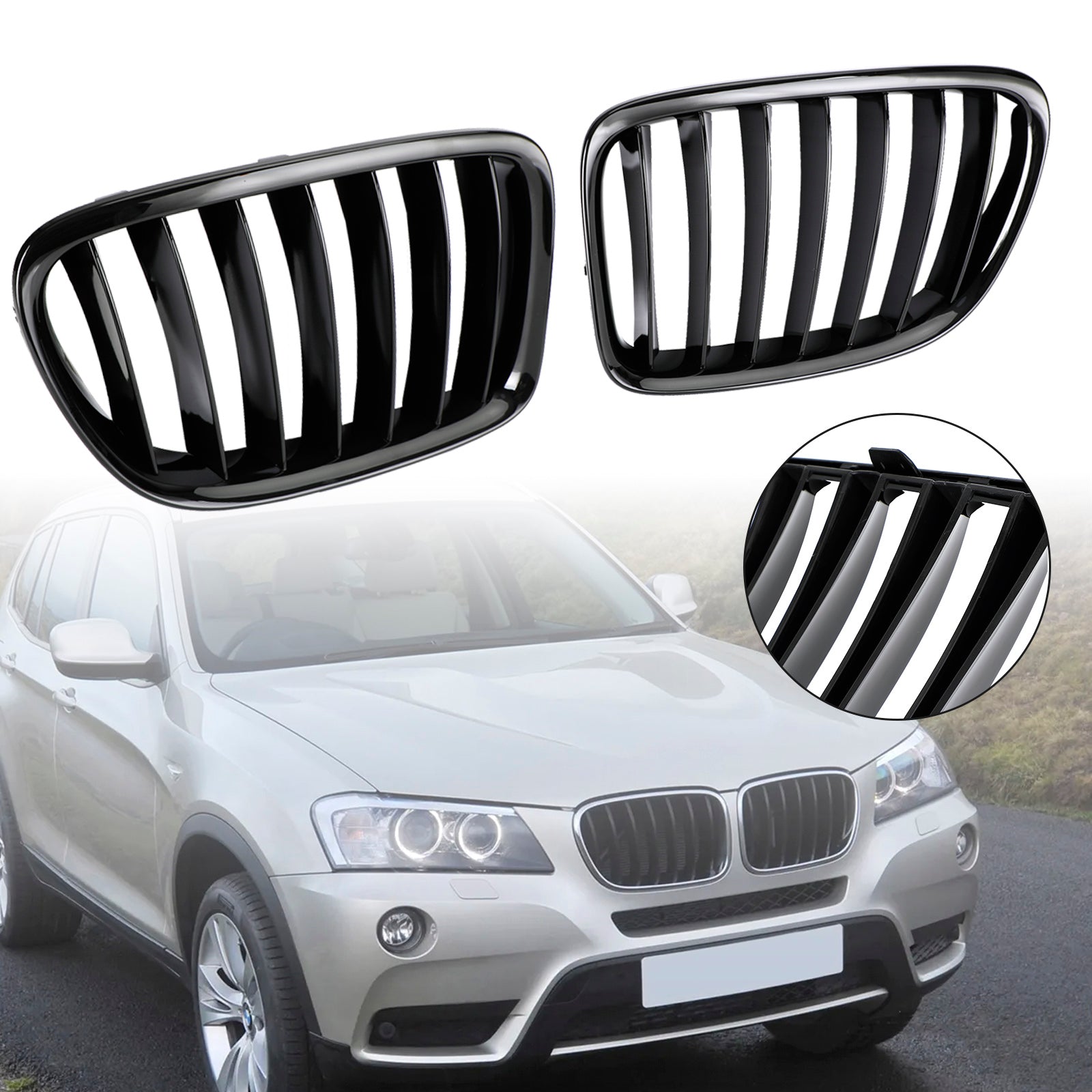 Gloss Black Front Hood Kidney Grill Grille pour BMW X1 E84 2009-2014 SUV