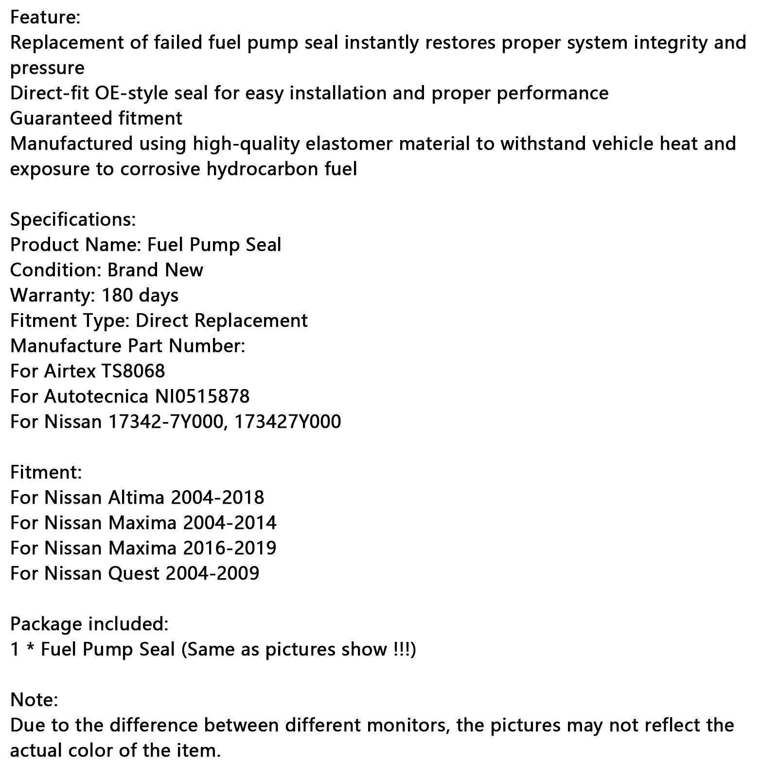 NI0515878 Sello de bomba de combustible para Nissan Altima 2004-2018 y Quest 2004-2009
