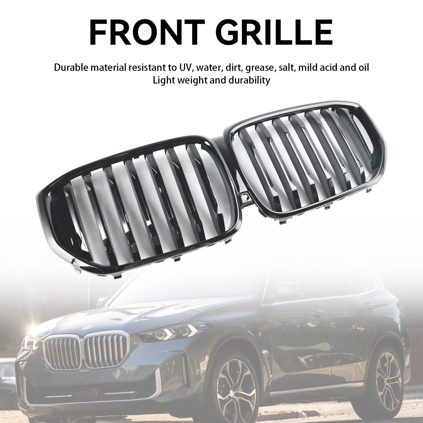 2024+ BMW G05 LCI X5 Grille de calandre de pare-chocs avant noir brillant à ligne unique