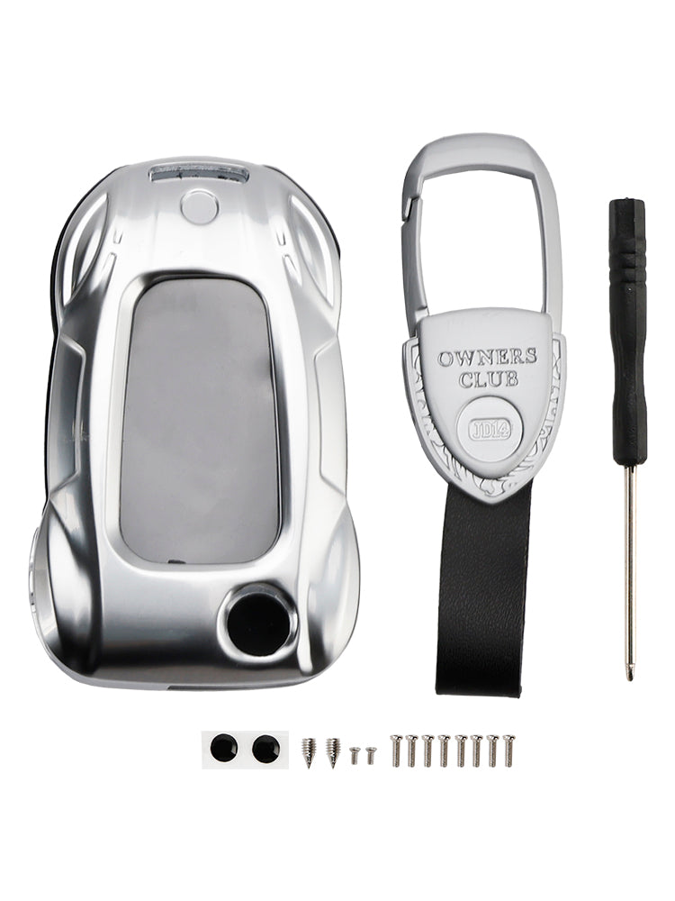 Custodia per chiave auto in pelle color argento in lega di zinco per VW Polo Skoda