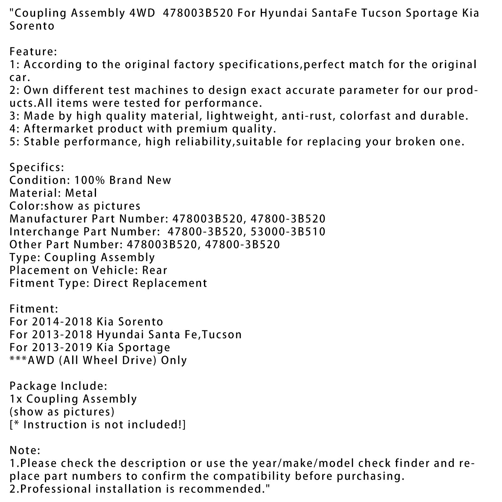 Sprzęgło 4WD Kia Sportage 2013-2019 478003B520