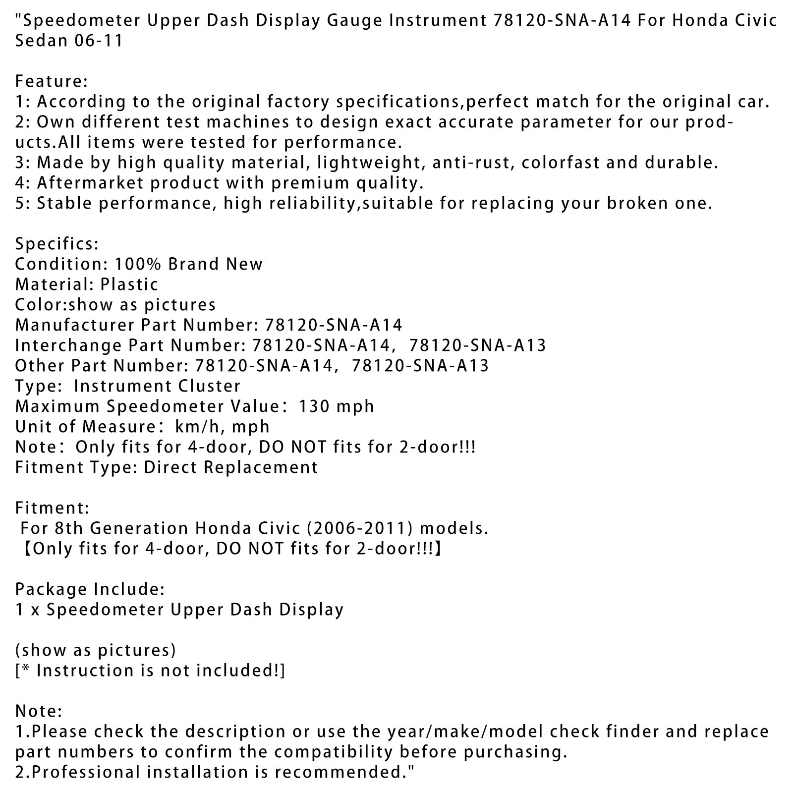 2006-2011 ósmej generacji Honda Civic prędkościomierz górny wyświetlacz deski rozdzielczej