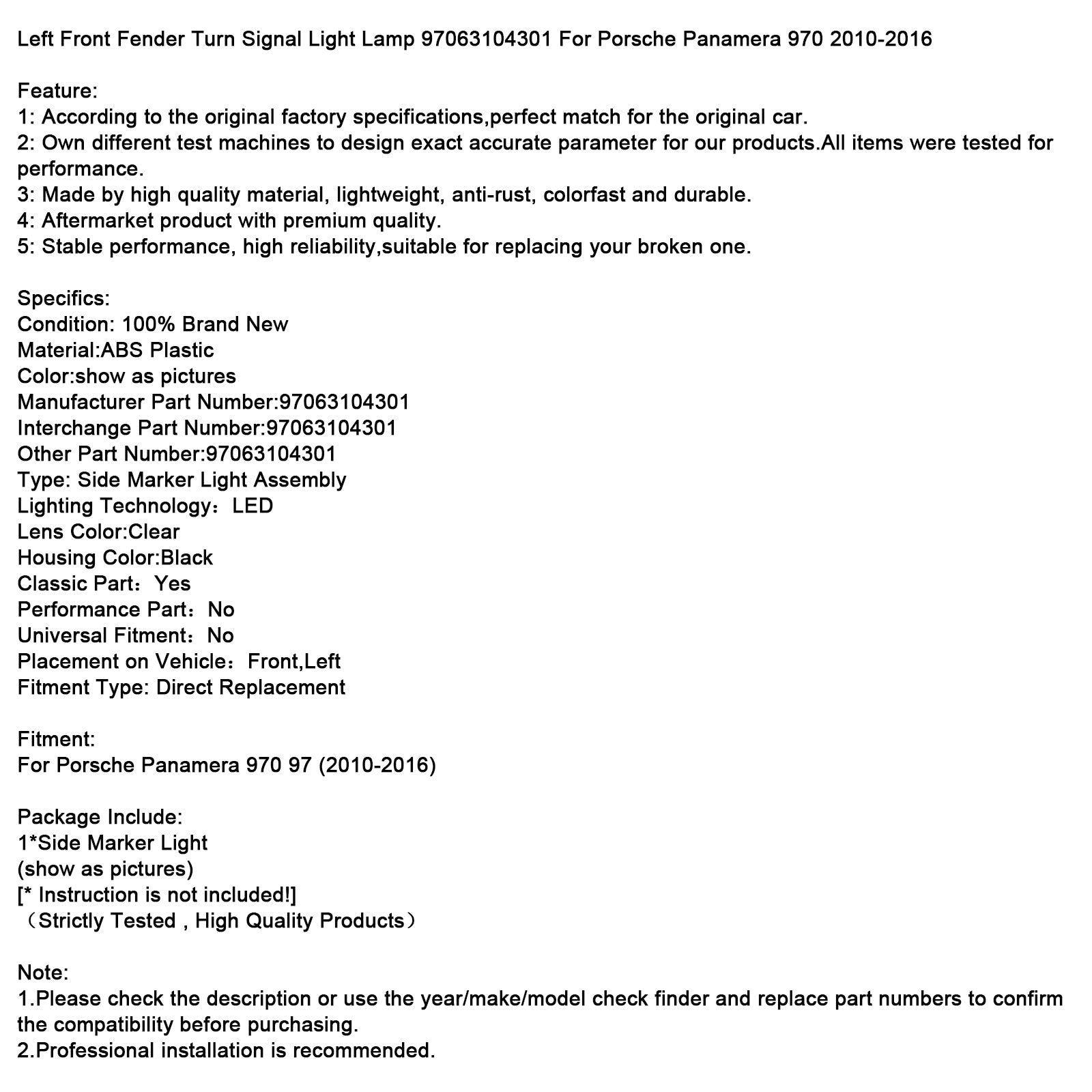 Migający z przodu w lewo dla Porsche Panamera 970 2010-2016 97063104301