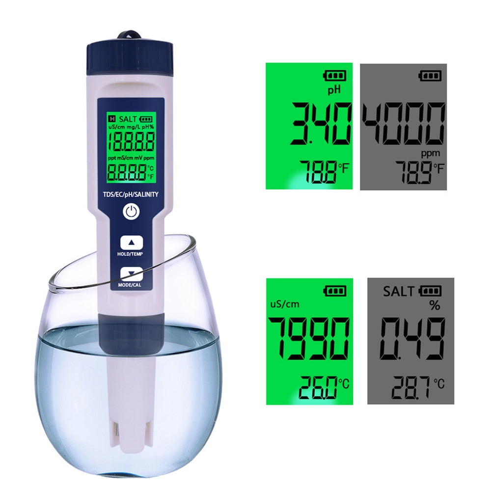 Tester digitale della qualità dell'acqua 5 in 1 PH/TDS/EC/salinità/temperatura