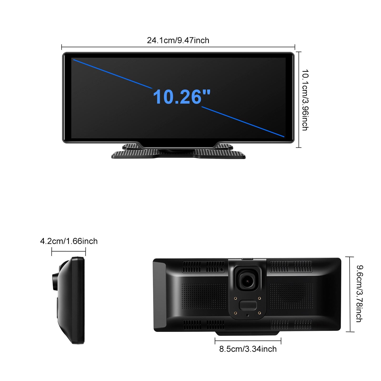 Autoradio portable Bluetooth 10,26"" avec navigation sans fil et compatible CarPlay, caméra AHD
