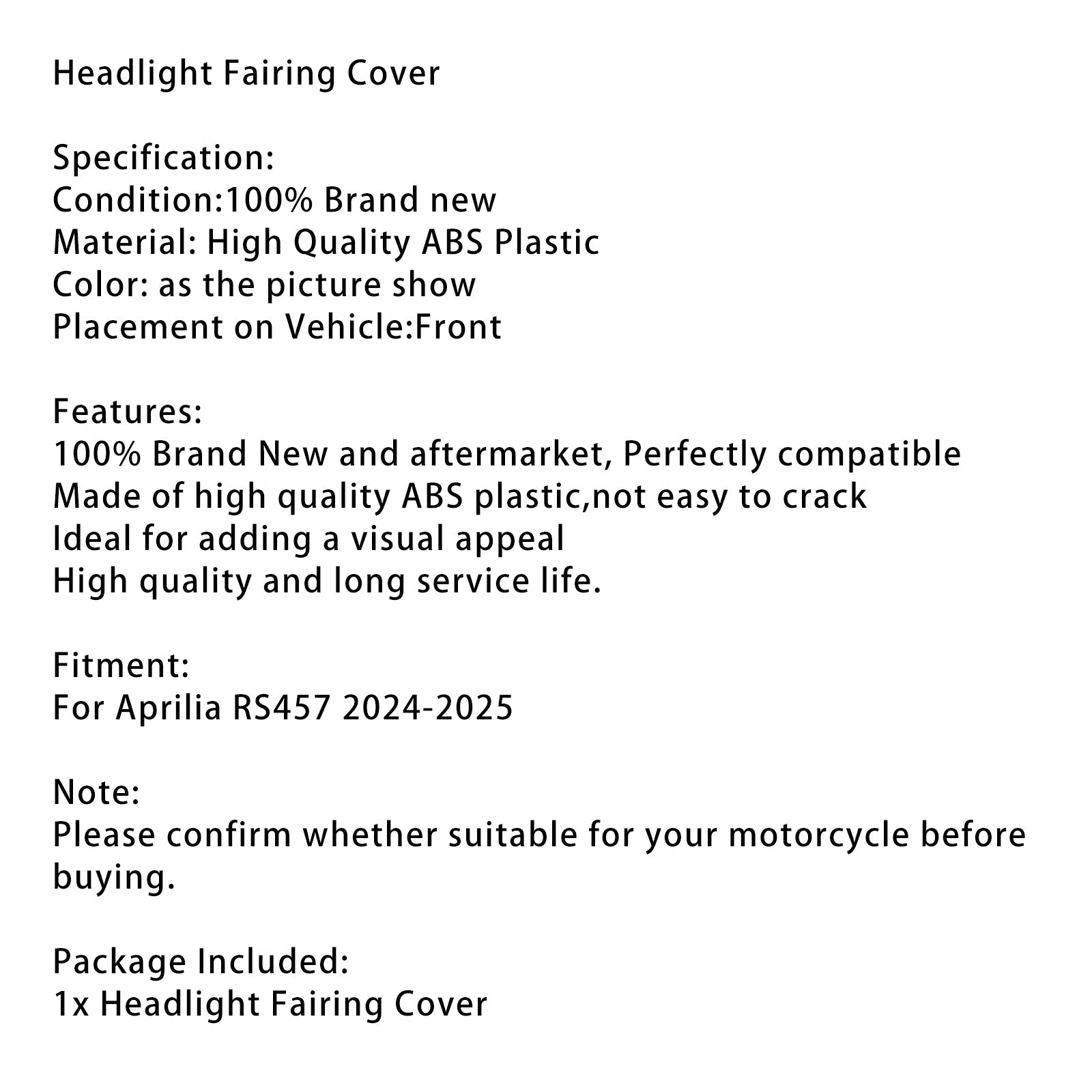 Coperchio di fari e parabrezza per Aprilia RS457 Rs 457 2024-2025