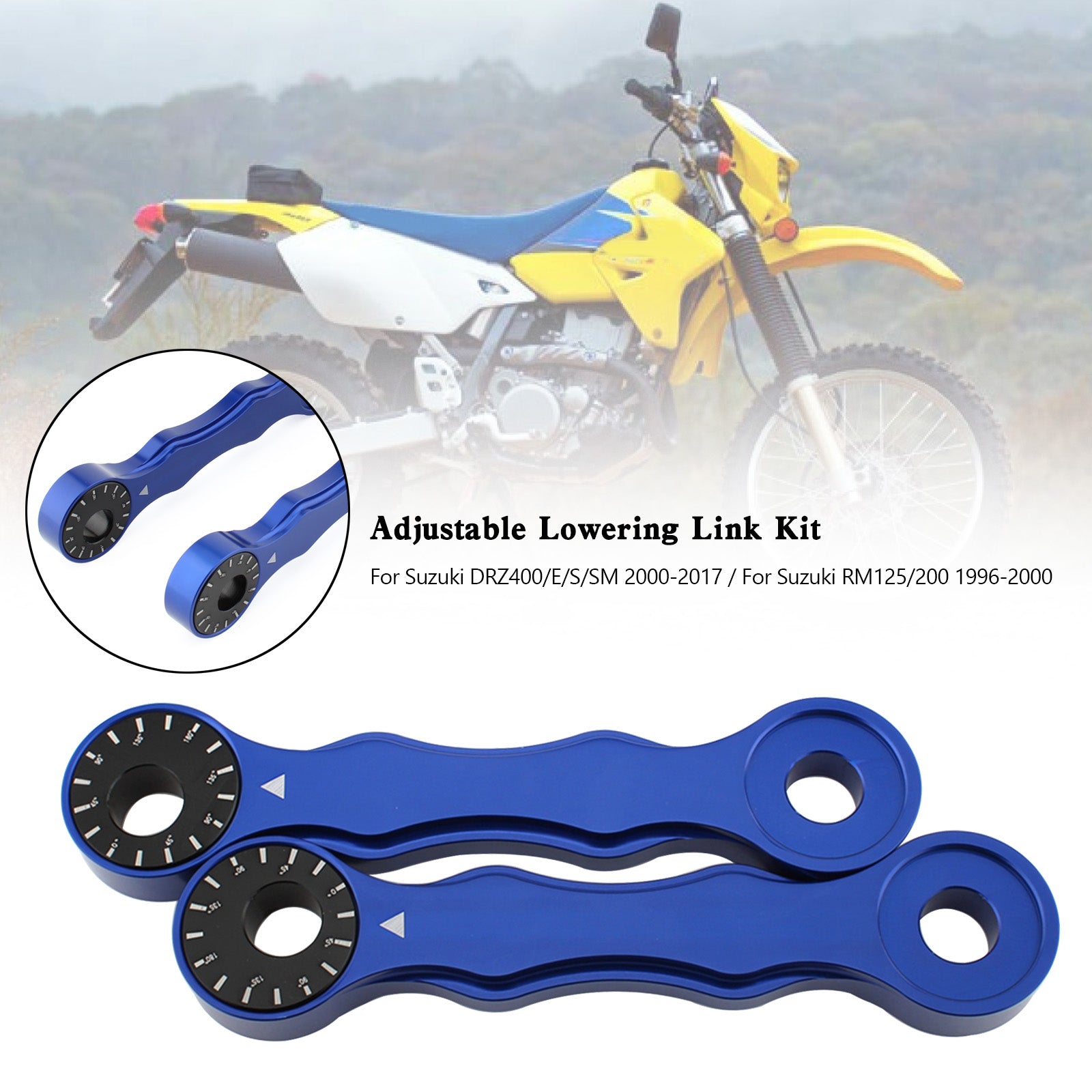 Kit de enlace de descenso ajustable para Suzuki DRZ400/E/S/SM 00-17 RM125/200 96-00 azul