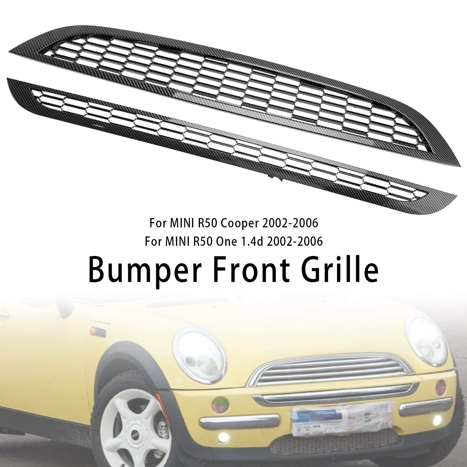 Parrilla frontal de panal de 2 piezas para Mini Cooper R50 R52 R53 2002-2006