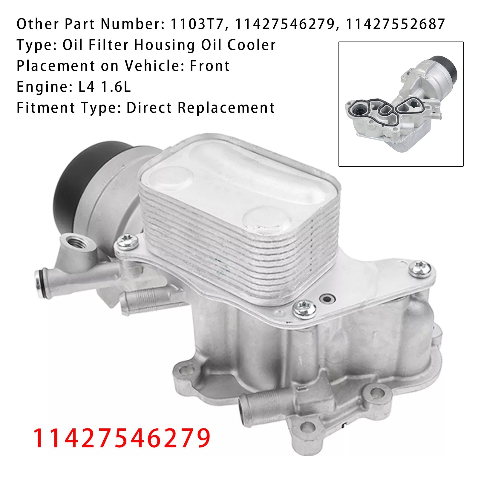 Ensemble de filtre à huile pour refroidisseur d&#39;huile moteur pour Mini Cooper R55, R56, R57 (2007-2011)