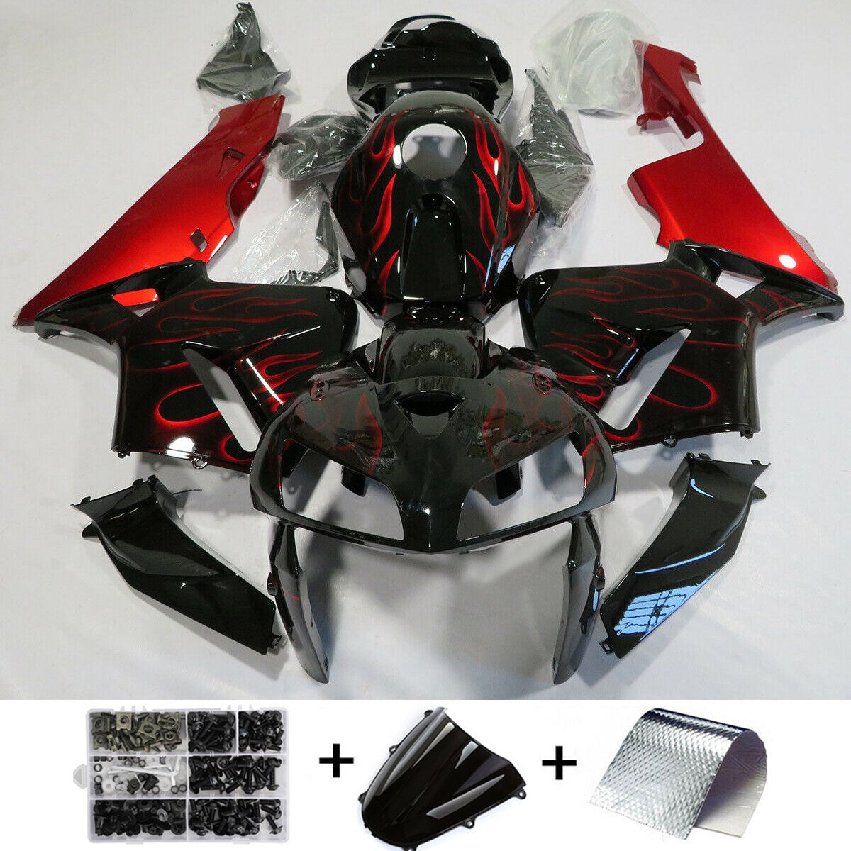 Kit de carénage en plastique ABS moulé par injection rouge et noir pour Honda CBR600RR F5 2005-2006