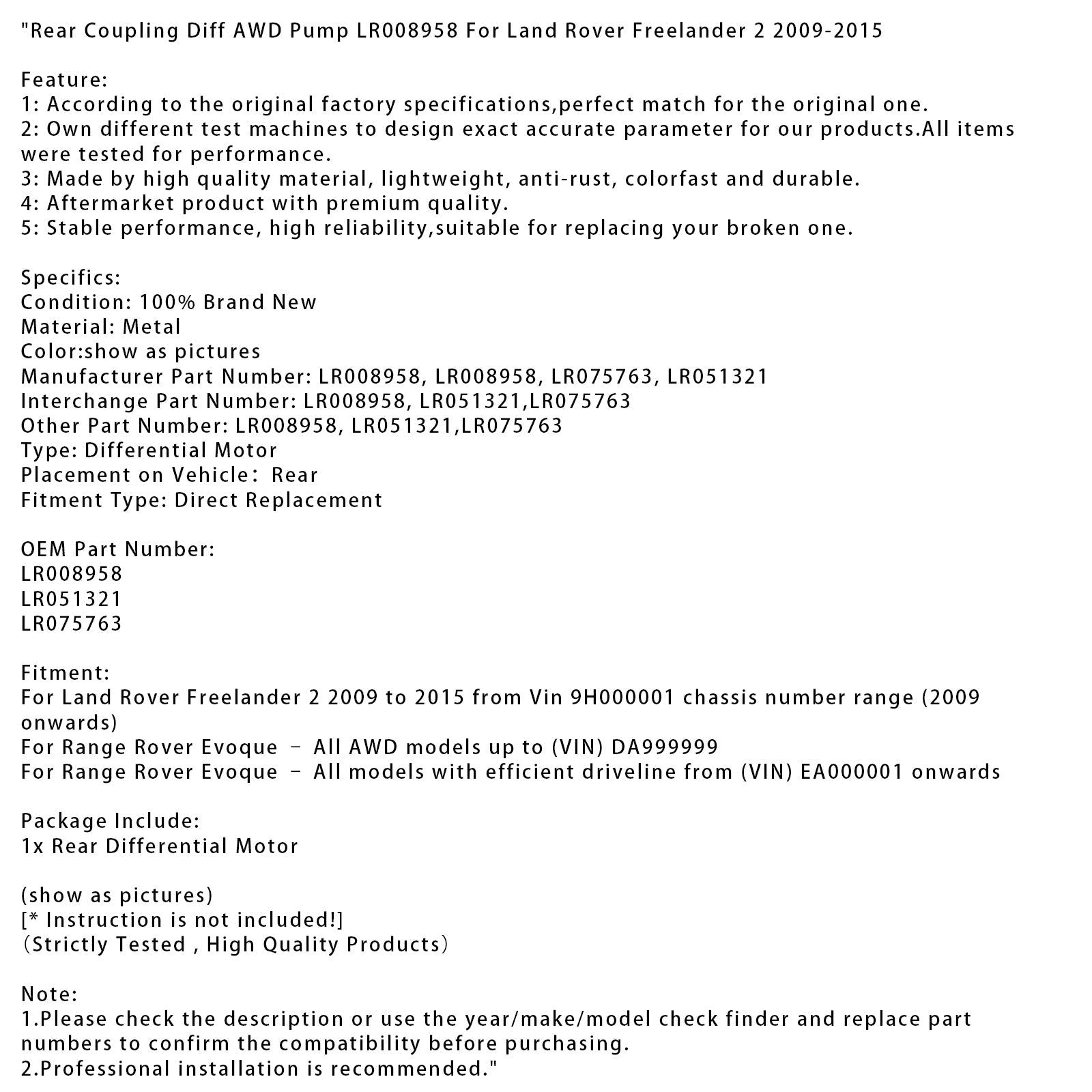 Pompa differenziale posteriore per Land Rover Freelander 2 (2009-2015) (LR008958)