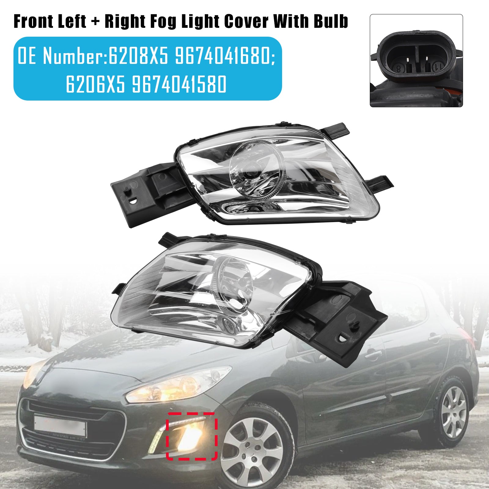 Prednja leva in desna meglenka za Peugeot 308 I 4A-4C 2007-2014, referenca 6208X5 9674041680