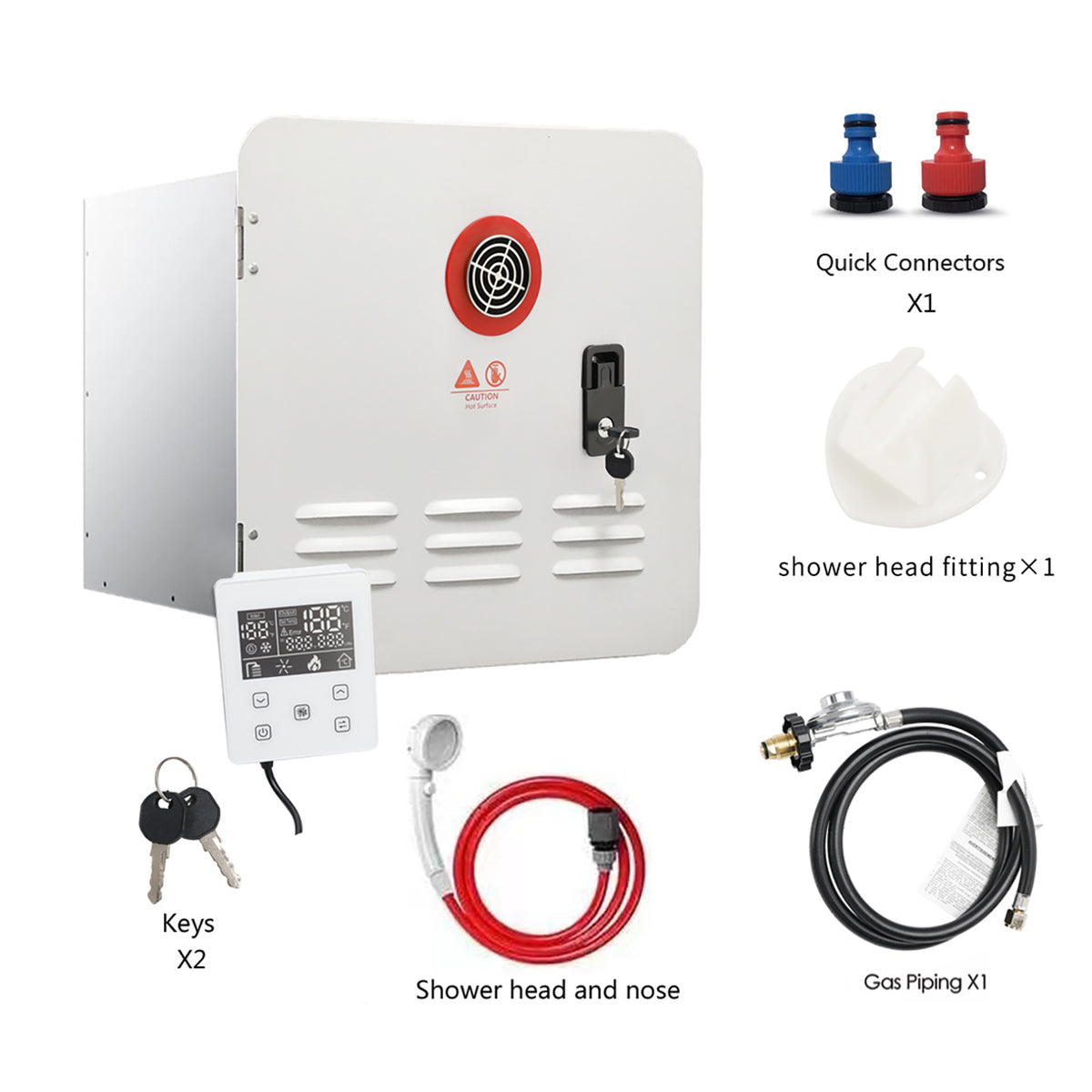 Chauffe-eau sans réservoir pour camping-car au propane 65 000 BTU avec contrôleur et accessoires de douche