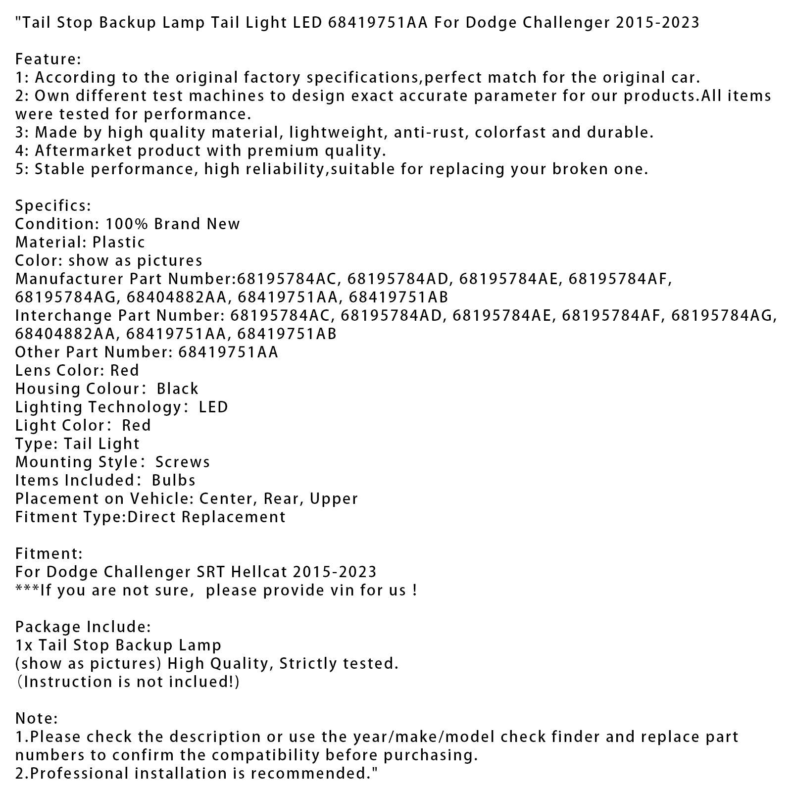 Takavalo Del 68195784ac Dodge Challenger SRT Hellcat 2015-2023