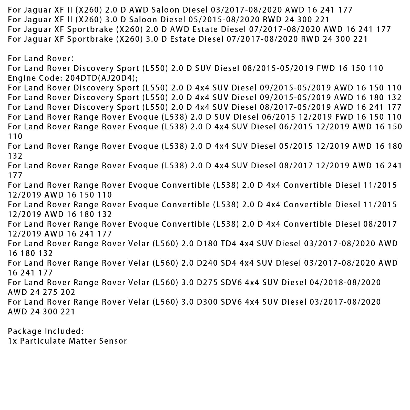 HJ32-5H310-AA 204DTD Roetdeeltjessensor voor Jaguar F-Pace (X761) 3.0 D300 MHEV SUV Diesel/Electro, vanaf&Oktober 2020