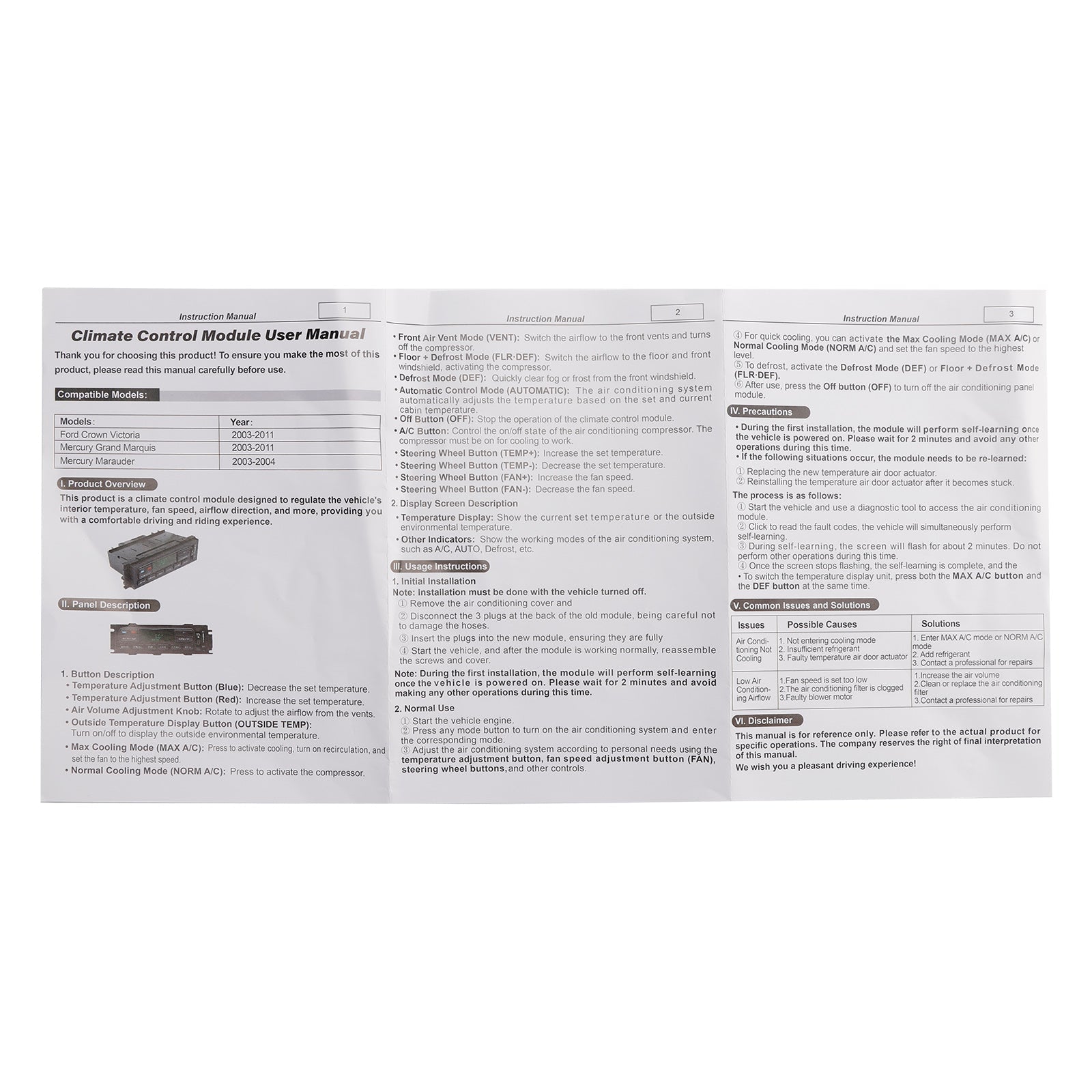 Modul 6 za nadzor ogrevanja/klimatske napraveW7H19C933AA za Mercury Marauder 2003-2004