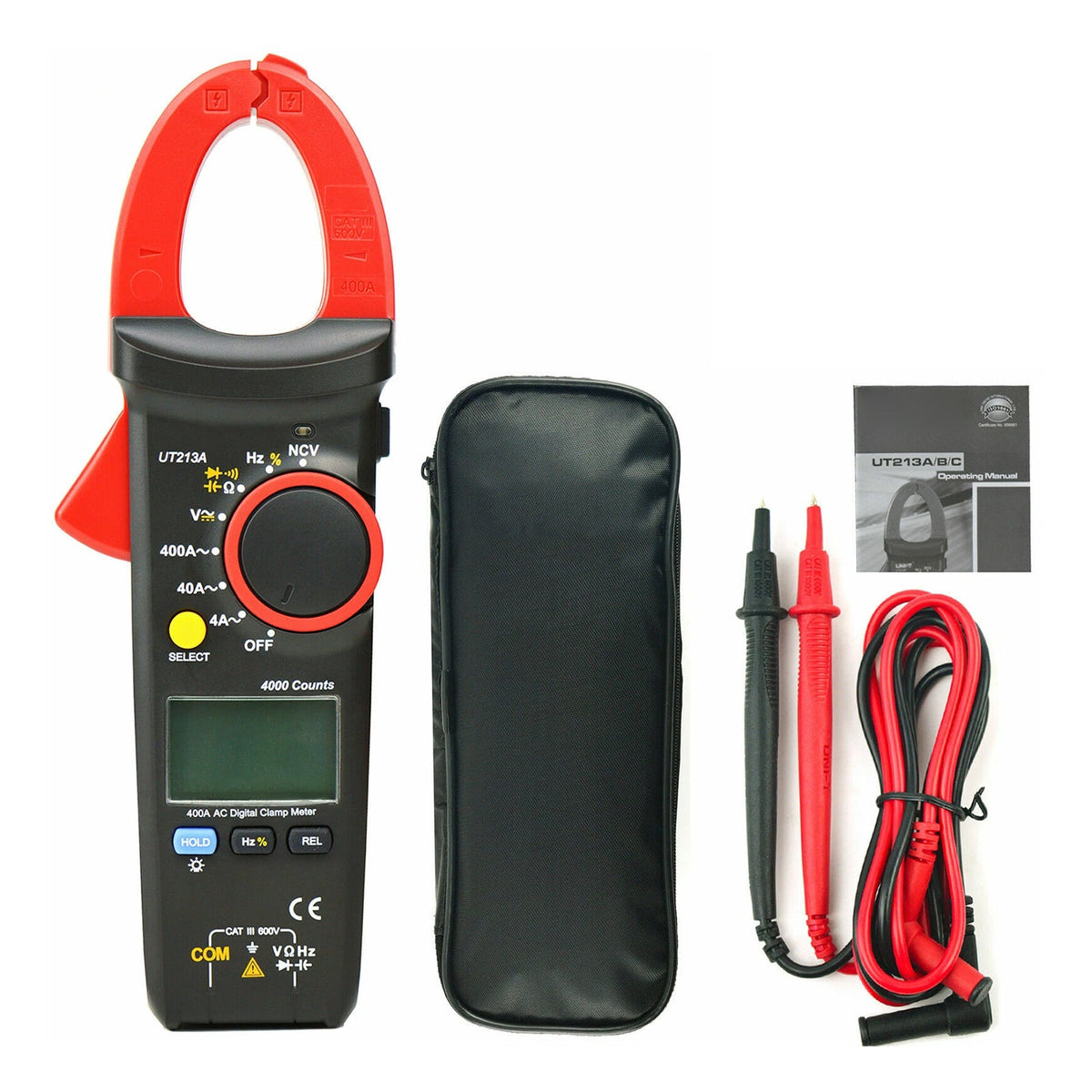 Pince ampèremétrique UT213A 400 A TRMS pour testeur de courant, tension, résistance et capacité AC/DC