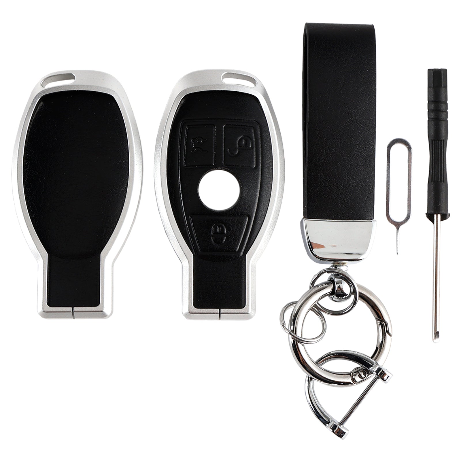 Custodia in pelle e lega&#39;Cover in alluminio TPU per chiave auto per Benz GLC GLK CLS nera