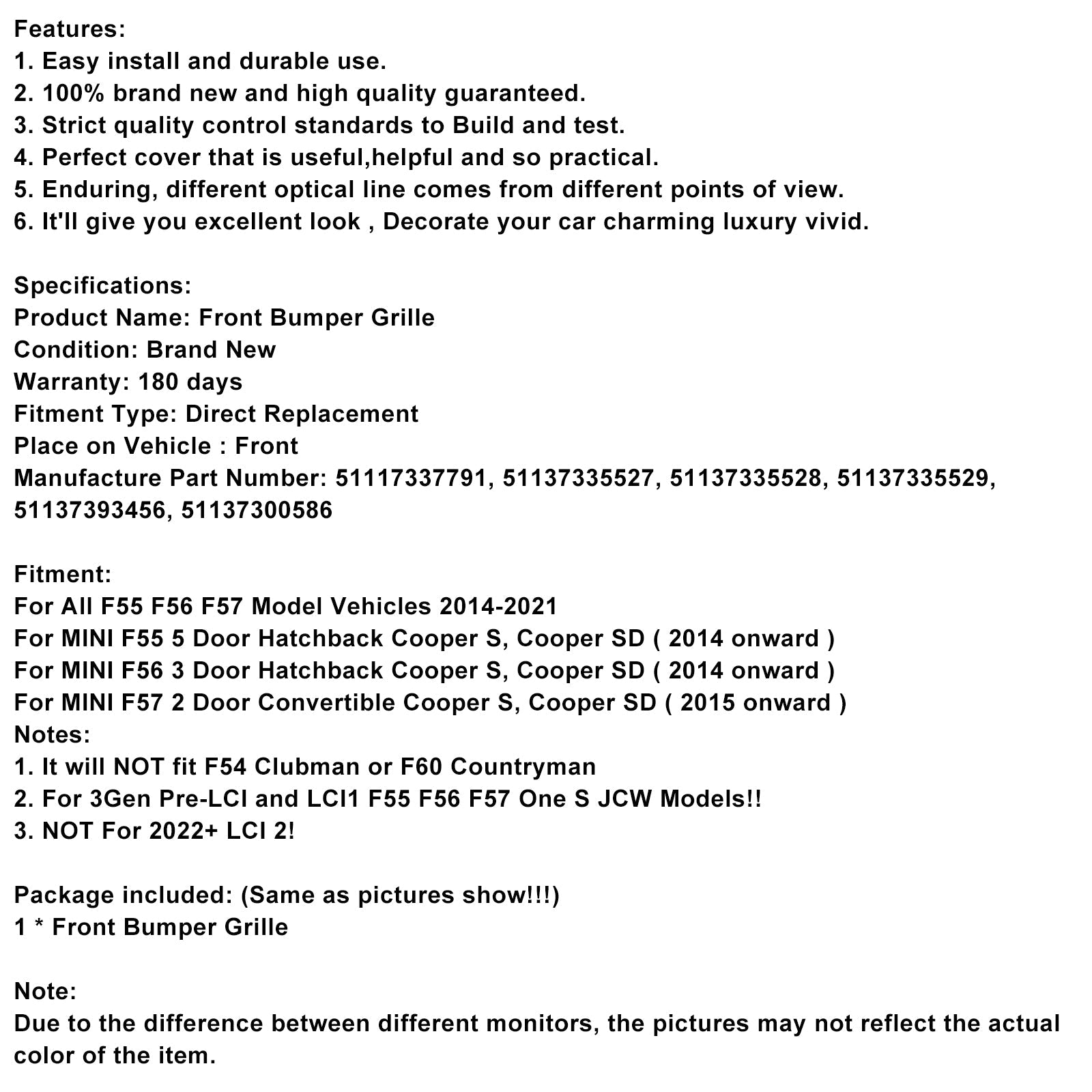 Calandre avant noire brillante et rouge pour MINI F56 3 portes à hayon Cooper S et Cooper SD GP (2014 et suivantes)