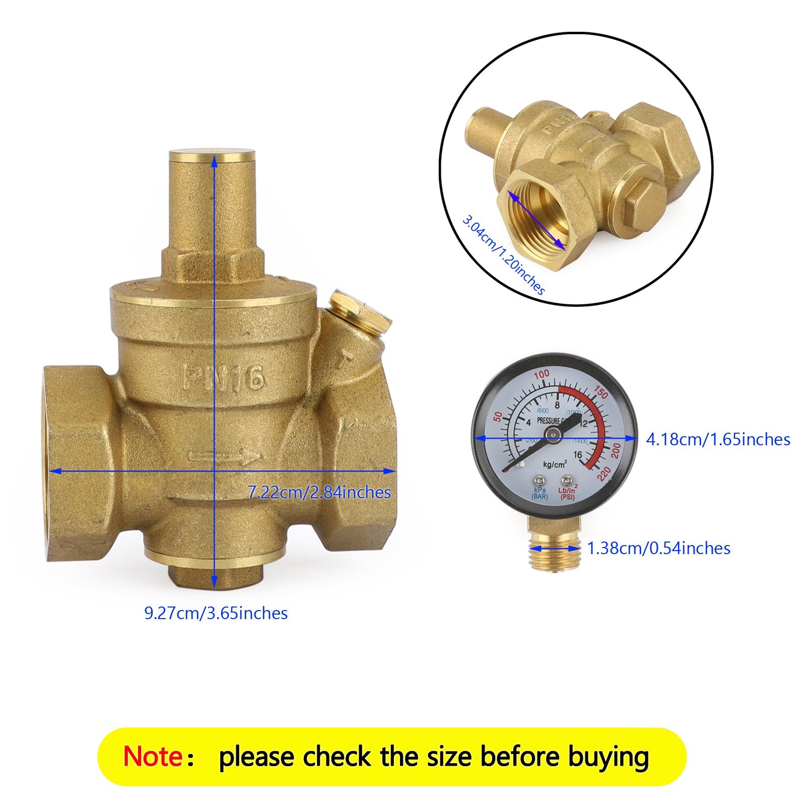 DN25 NPT 1" Réglable Laiton Eau Régulateur De Pression Réducteur Avec Jauge